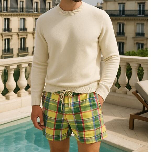 Polo Ralph Lauren Men’s Plaid Swim Trunks Medium Drawstring Side Pockets - Picture 1 of 9